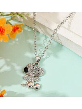 Snoopy Rhinestone Pendant Necklace Sparkling Cartoon Dog Clavicle Chain Cute